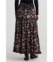 Talisman Mantra Floral Velvet High Rise Tiered A-Line Maxi Skirt