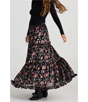 Talisman Mantra Floral Velvet High Rise Tiered A-Line Maxi Skirt