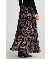 Talisman Mantra Floral Velvet High Rise Tiered A-Line Maxi Skirt