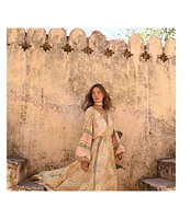 Talisman Pharoah Woven V-Neck Long Sleeve Floral Lace Insert Maxi Dress