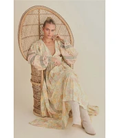 Talisman Pharoah Woven V-Neck Long Sleeve Floral Lace Insert Maxi Dress