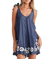 Talisman Temple V-Neck Sleeveless Floral Embroidered Mini Romper