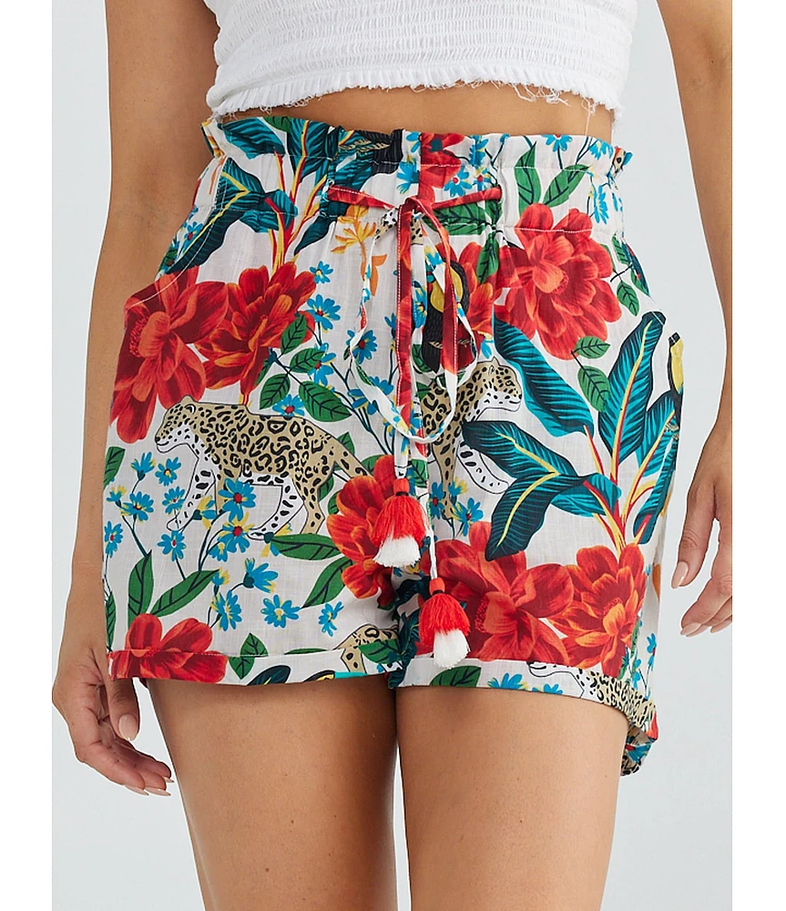 Talisman Toledo Floral Print Elastic Drawstring Waist Cha Cha Pull-On Coordinating Shorts