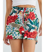 Talisman Toledo Floral Print Elastic Drawstring Waist Cha Cha Pull-On Coordinating Shorts