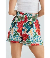 Talisman Toledo Floral Print Elastic Drawstring Waist Cha Cha Pull-On Coordinating Shorts