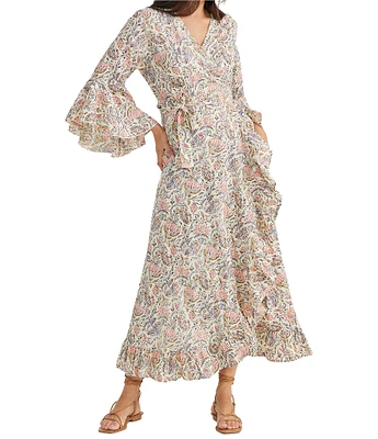 Talisman Vintage Lotus Floral Print Ruffle Detail Carly Wrap Dress