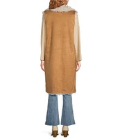 Talisman Wanderer Faux Suede Faux Fur Lined Open Front Long Vest