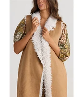 Talisman Wanderer Faux Suede Faux Fur Lined Open Front Long Vest