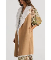 Talisman Wanderer Faux Suede Faux Fur Lined Open Front Long Vest