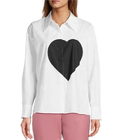 Tara Jarmon Carola Woven Point Collar Long Sleeve Heart Button Front Shirt