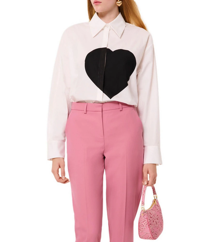 Tara Jarmon Carola Woven Point Collar Long Sleeve Heart Button Front Shirt