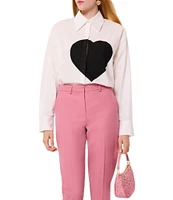 Tara Jarmon Carola Woven Point Collar Long Sleeve Heart Button Front Shirt
