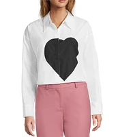 Tara Jarmon Carola Woven Point Collar Long Sleeve Heart Button Front Shirt