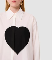 Tara Jarmon Carola Woven Point Collar Long Sleeve Heart Button Front Shirt