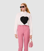 Tara Jarmon Carola Woven Point Collar Long Sleeve Heart Button Front Shirt