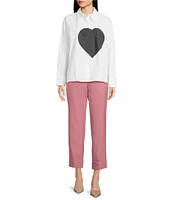 Tara Jarmon Carola Woven Point Collar Long Sleeve Heart Button Front Shirt