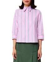 Tara Jarmon Charlot Pinstripe Point Collar 3/4 Sleeve Shirt