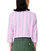 Tara Jarmon Charlot Pinstripe Point Collar 3/4 Sleeve Shirt