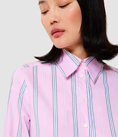 Tara Jarmon Charlot Pinstripe Point Collar 3/4 Sleeve Shirt
