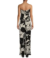 Tara Jarmon Coeur Woven Floral Print Strapless Front Bow Wide Leg Jumpsuit