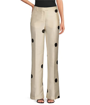 Tara Jarmon Duchess Satin Dotted Print Flat Front Straight Leg Pants