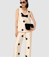 Tara Jarmon Duchess Satin Dotted Print Flat Front Straight Leg Pants