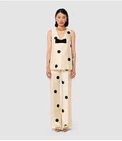 Tara Jarmon Duchess Satin Dotted Print Flat Front Straight Leg Pants