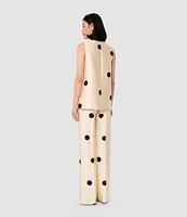Tara Jarmon Duchess Satin Dotted Print Flat Front Straight Leg Pants