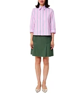 Tara Jarmon Jimmy Woven Gold Button Pleated A-Line Skirt
