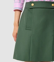 Tara Jarmon Jimmy Woven Gold Button Pleated A-Line Skirt