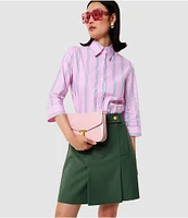 Tara Jarmon Jimmy Woven Gold Button Pleated A-Line Skirt