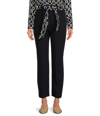 Tara Jarmon Paga Woven Crepe Slim Fit Cropped Removable Scarf Belt Pant