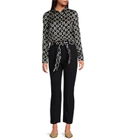 Tara Jarmon Paga Woven Crepe Slim Fit Cropped Removable Scarf Belt Pant