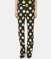 Tara Jarmon Paivan Woven Stretch Flame Print Mid Rise Straight Leg Pants