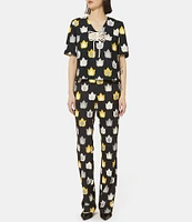 Tara Jarmon Paivan Woven Stretch Flame Print Mid Rise Straight Leg Pants