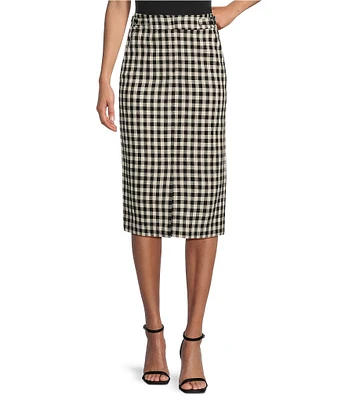 Tara Jarmon Paris Justina Gingham Print Pocketed Knee Length Pencil Skirt