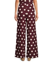 Tara Jarmon Positivo Stretch Woven Heart Print Mid Rise Wide-Leg Pant