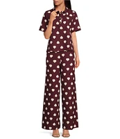 Tara Jarmon Positivo Stretch Woven Heart Print Mid Rise Wide-Leg Pant