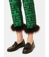 Tara Jarmon Presley Woven Graphic Print Mid Rise Straight Leg Feather Trim Pants