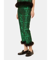 Tara Jarmon Presley Woven Graphic Print Mid Rise Straight Leg Feather Trim Pants