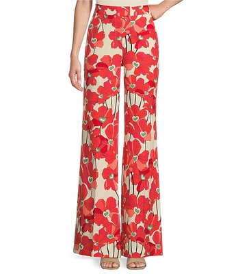 Tara Jarmon Primavera Linen Blend Floral Print Flat Front Straight Leg Pants