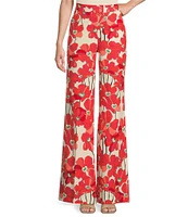 Tara Jarmon Primavera Linen Blend Floral Print Flat Front Straight Leg Pants