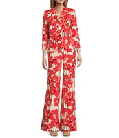 Tara Jarmon Primavera Linen Blend Floral Print Flat Front Straight Leg Pants