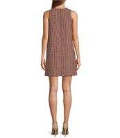 Tara Jarmon Ravel Woven Houndstooth Pattern Round Neck Sleeveless Shift Dress