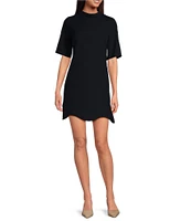 Tara Jarmon Rayme Woven Round Neck Short Sleeve Scallop Hem Dress