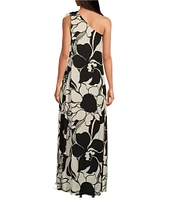 Tara Jarmon Rekia Woven Floral Print Asymmetrical One Shoulder With Flower Maxi Shift Dress