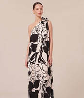 Tara Jarmon Rekia Woven Floral Print Asymmetrical One Shoulder With Flower Maxi Shift Dress