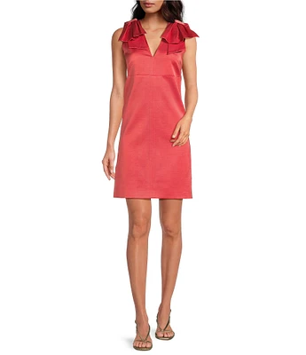Tara Jarmon Remarquable Satin V-Neck Sleeveless Bow Shoulder Dress