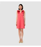 Tara Jarmon Remarquable Satin V-Neck Sleeveless Bow Shoulder Dress