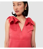 Tara Jarmon Remarquable Satin V-Neck Sleeveless Bow Shoulder Dress